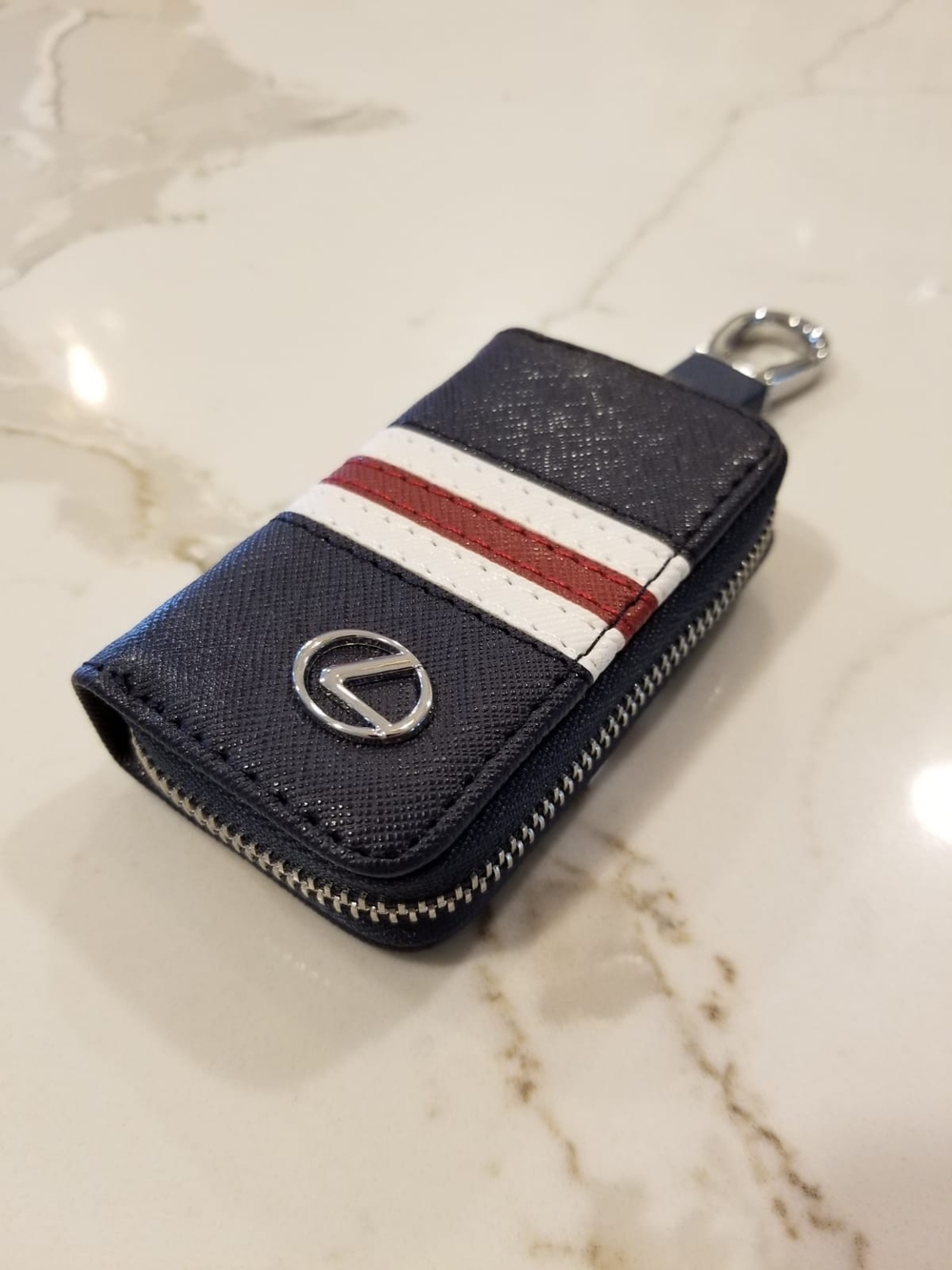 Lexus Navy Leather Key Case Holder with Red & White Stripe